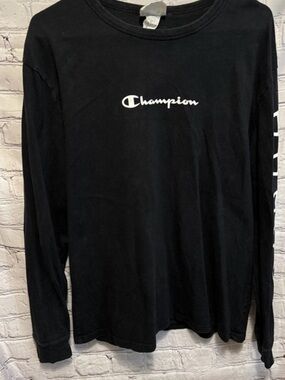 Champion Black Long Sleeve Crewneck with White Logo